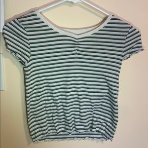 Green and White Striped Crop Top